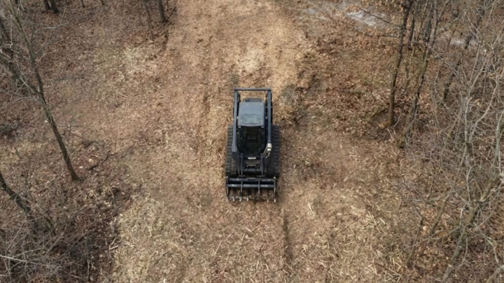 Top Down Skid Steer Performing Brush Removal for Land Expansion