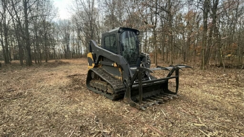 Tracked Skid Steer on Cleared Land After Property Expansion Brush Removal