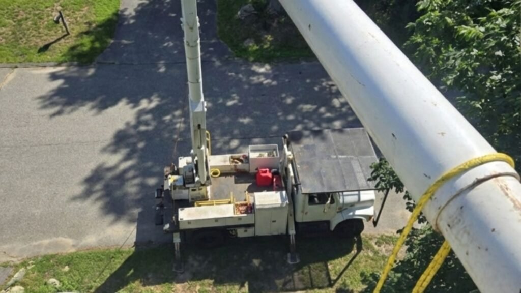 High-Reach Bucket Truck Operation Over Residential Property in Monroe Connecticut