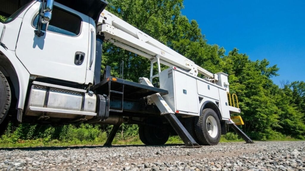 Tree Service Truck with Outriggers Deployed in Cheshire Connecticut