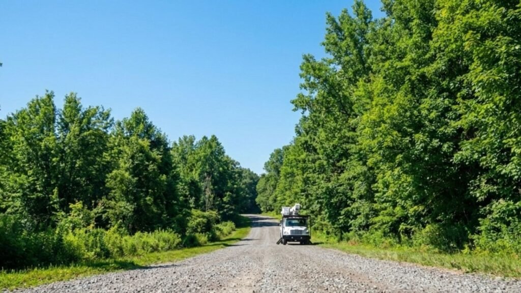 Tree Service Truck on Gravel Road in Cheshire Connecticut