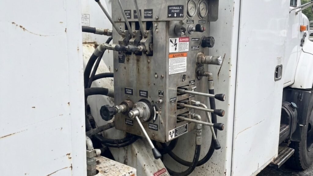 Hydraulic Control Panel on Bucket Truck Used for Connecticut Tree Removal