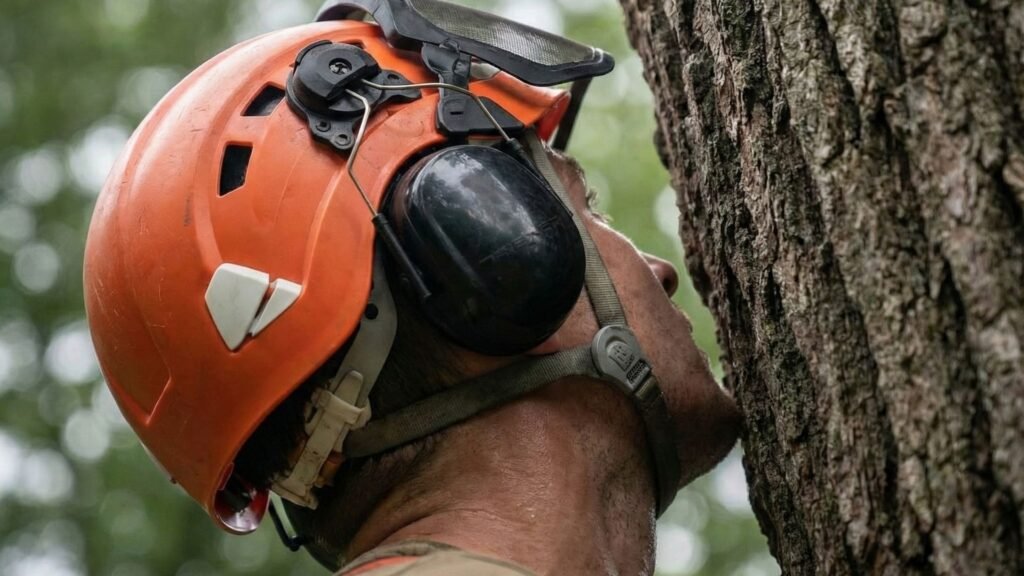Trusted Connecticut Tree Removal Worker Inspecting Trunk