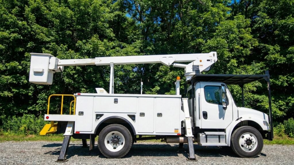 Professional Tree Removal Bucket Truck in Connecticut with Boom Arm Extended