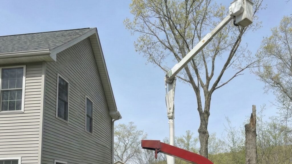 Shadows of Bucket Truck and Chipper During Connecticut Tree Removal