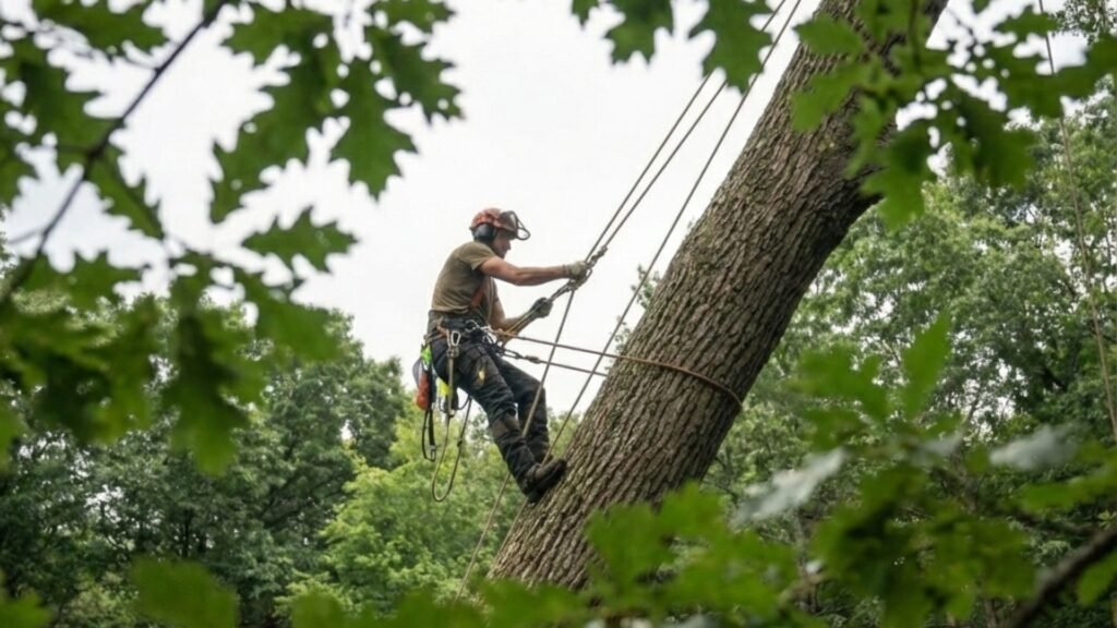 Professional Climber Handling Safe Tree Removal Connecticut