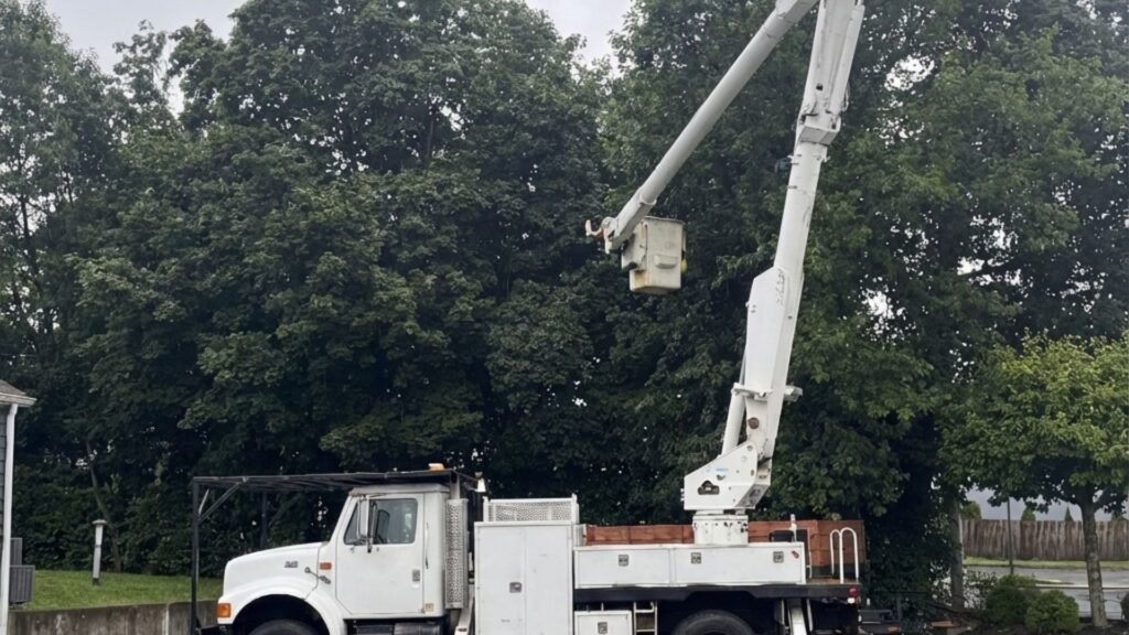 Bucket Truck Stabilized for Safe Connecticut Tree Removal Work