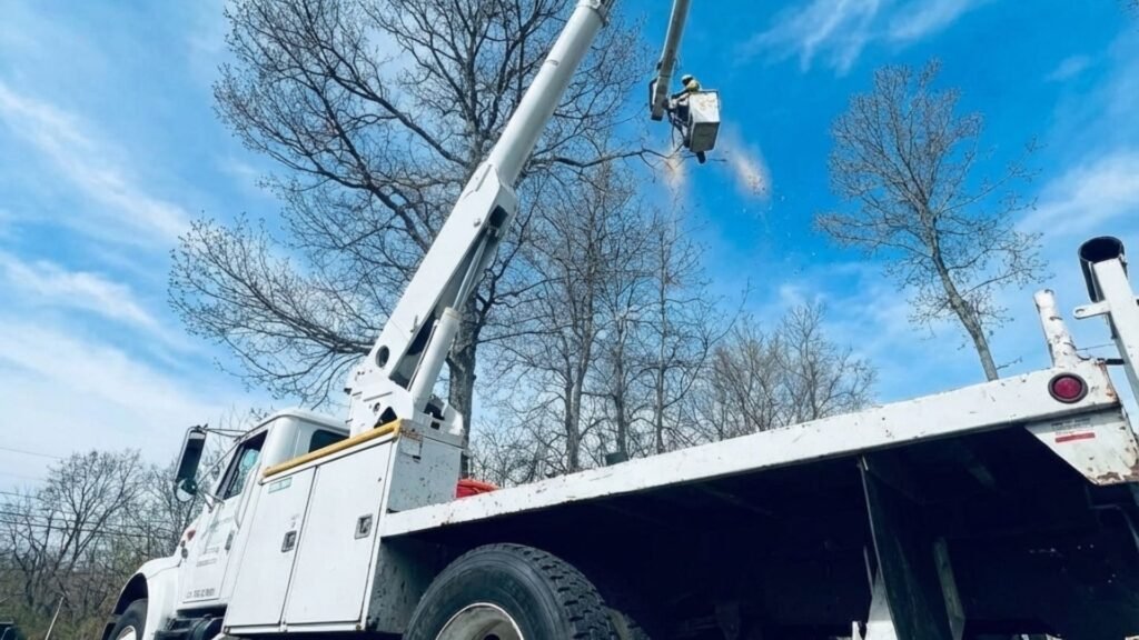 Tree Work Near Me With Bucket Lift Operating in Bethany Connecticut