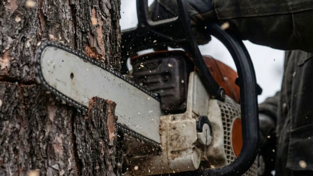Close Up of Professional Chainsaw Tree Removal Near Me in Middlebury Connecticut