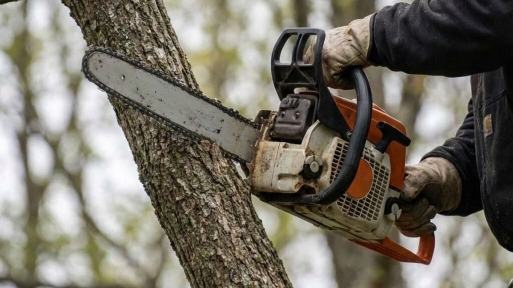 Close-Up Chainsaw Cutting for Tree Removal Near Me in Middlebury Connecticut
