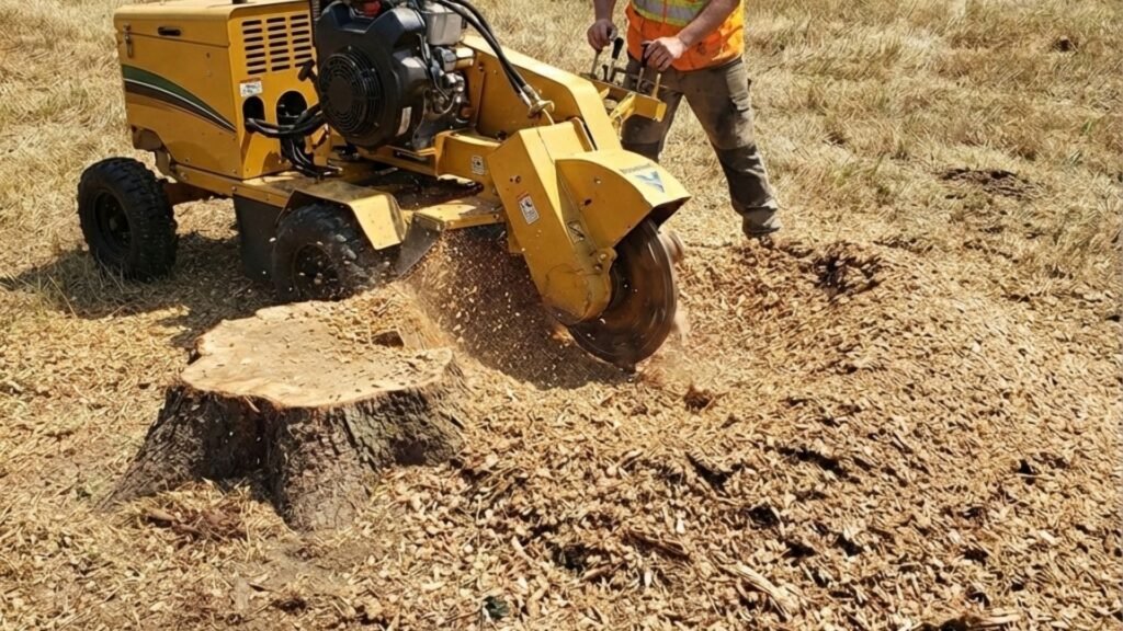 Operator Using Stump Grinder for Removal CT