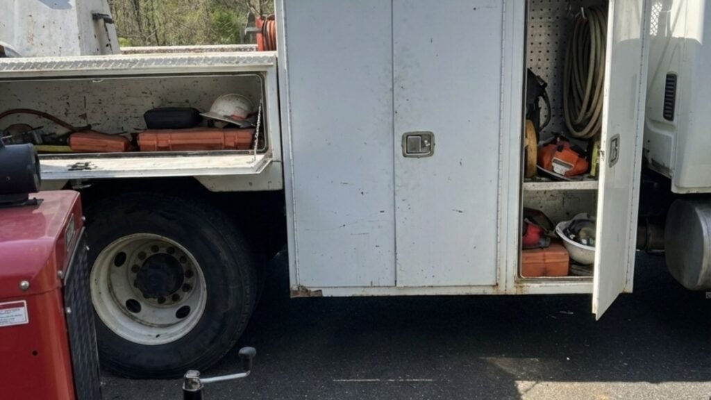 Open Tool Compartments on Tree Service Truck in Connecticut