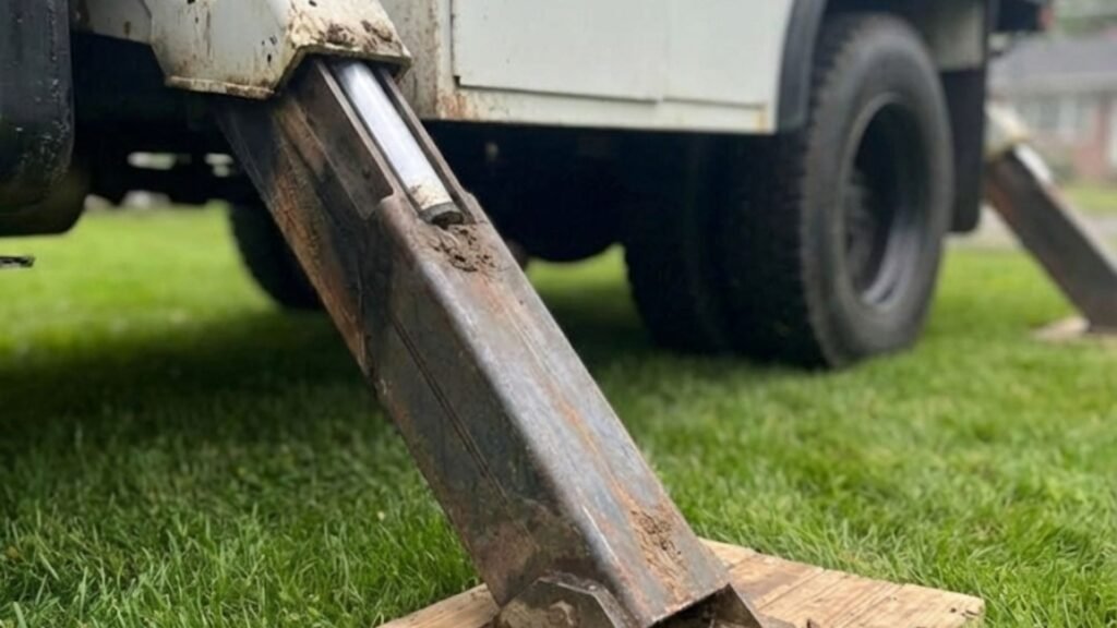 Rear view of professional bucket truck and rigging setup for tree services in Bridgewater Connecticut