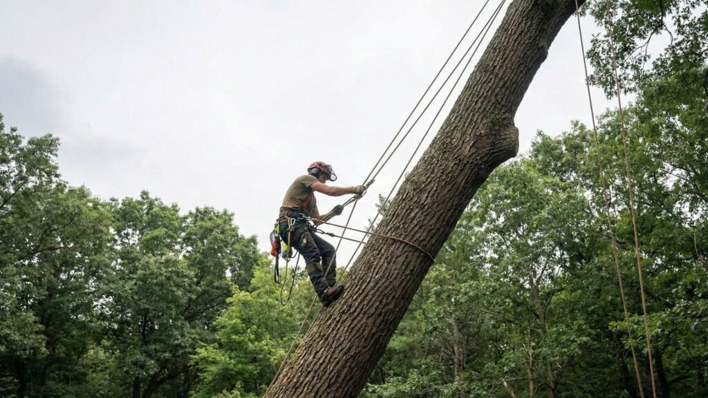 Trusted Climber Performing Controlled Tree Removal Connecticut