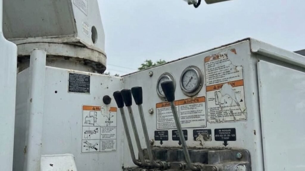 Close up of professional bucket truck control panel used for expert tree removal in Bridgewater Connecticut