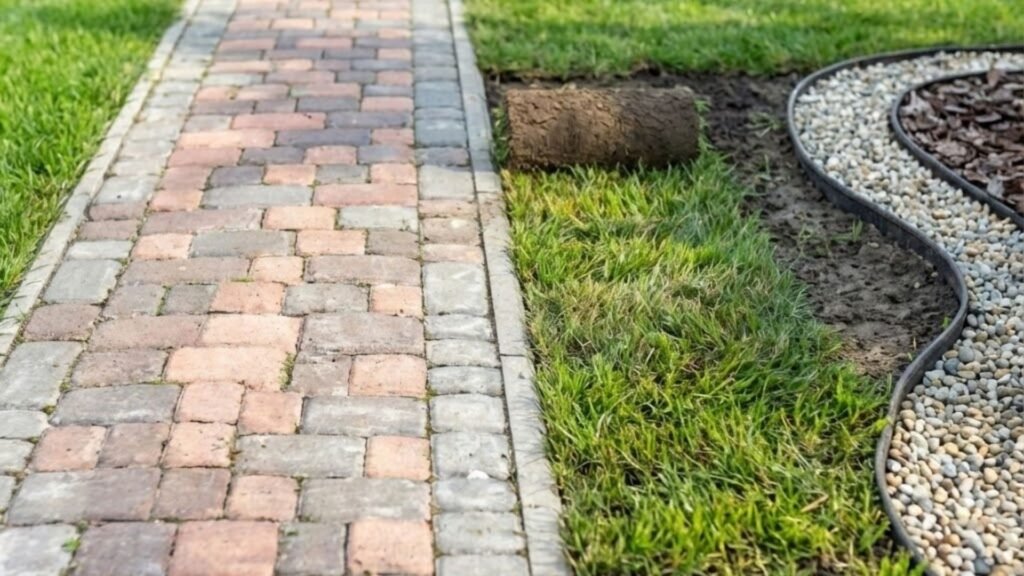 Rolled Sod and Fresh Topsoil Near You Along Brick Walkway CT