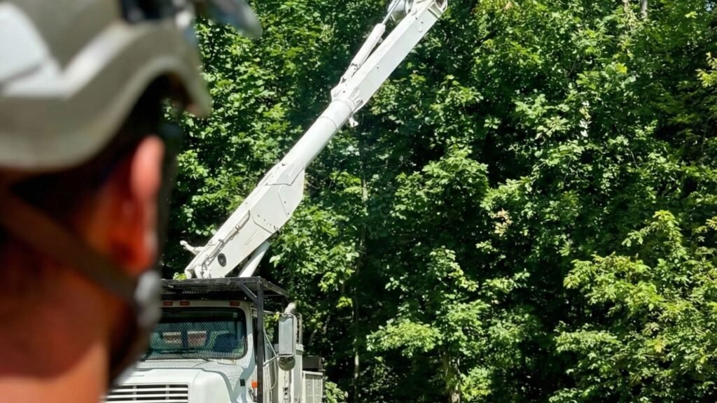 Residential Tree Removal with Bucket Truck in Southbury Connecticut