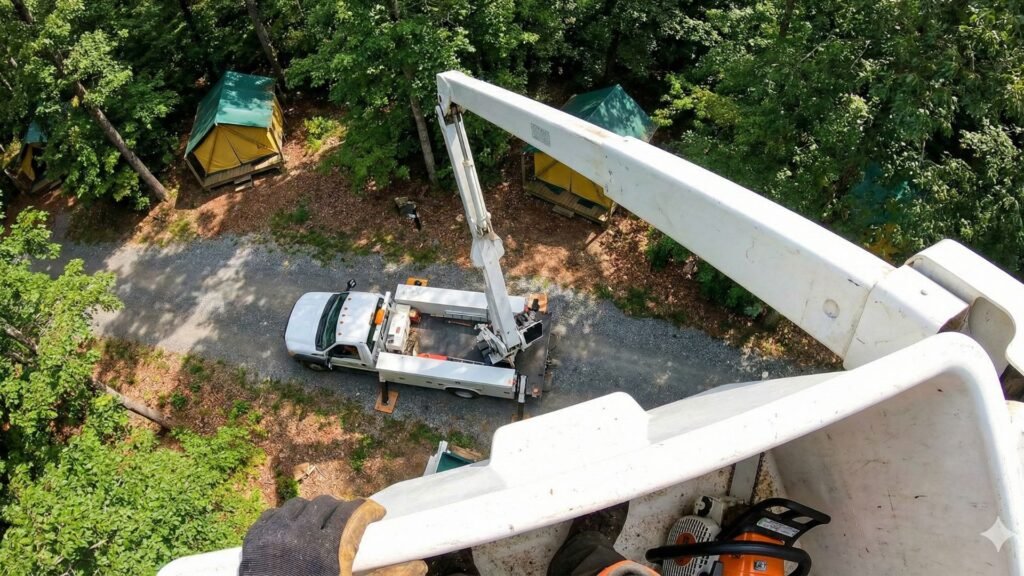 Aerial View of Tree Removal Equipment in Southbury Connecticut