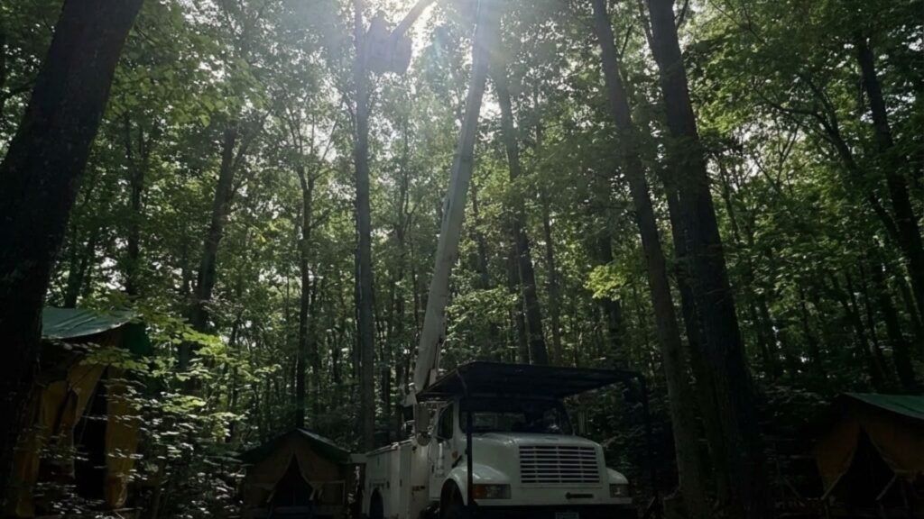 Bucket Truck Tree Removal Work High Above Southbury Connecticut