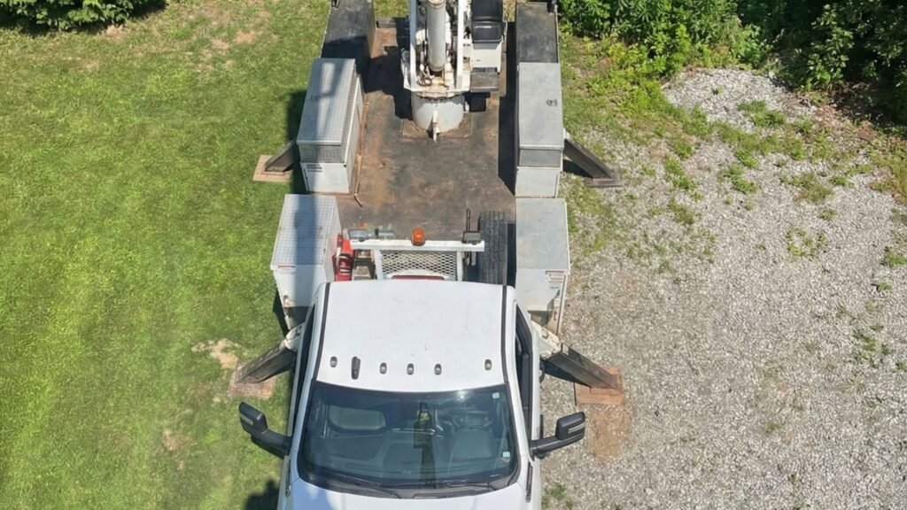 Overhead View of Tree Removal Bucket Truck in Southbury Connecticut