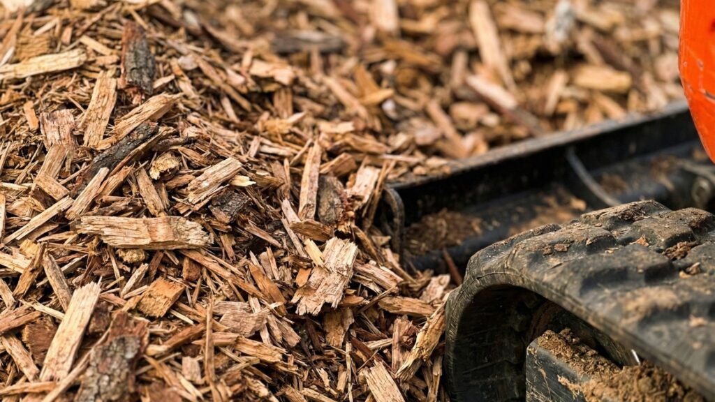 Wood chips from residential tree removal work in Shelton Connecticut