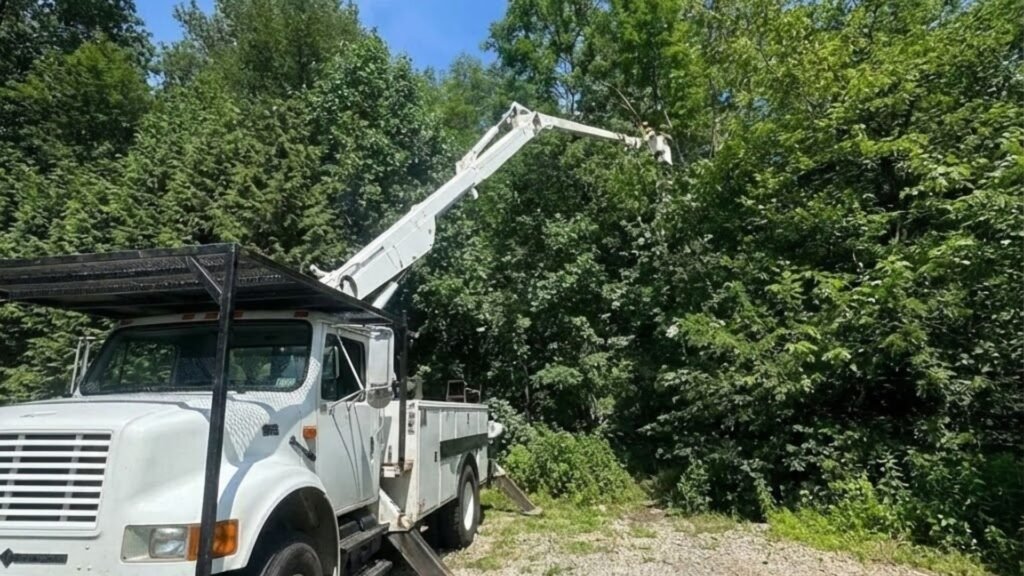 Bucket Truck Positioned for Tree Work Near Me in Ansonia Connecticut