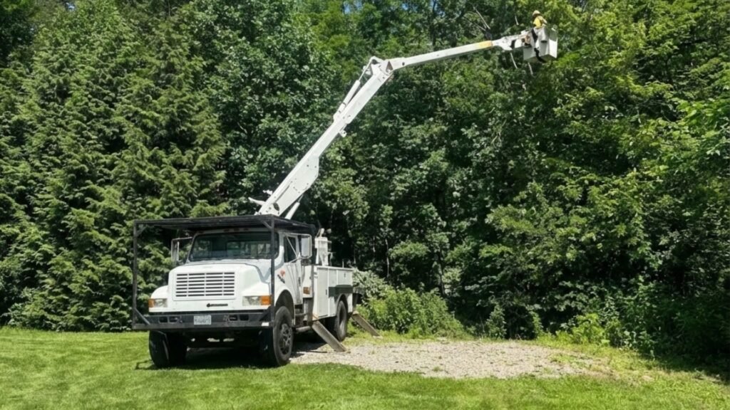 Bucket Truck Tree Work Near Me on Residential Property in Ansonia