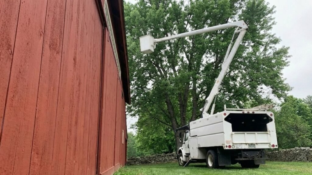 Bucket Truck Positioned for Tree Work Near You in Oxford Connecticut