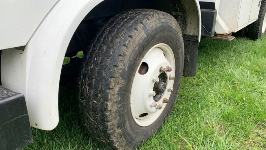 Close Up of Tree Work Truck Tire Near Me in Oxford Connecticut