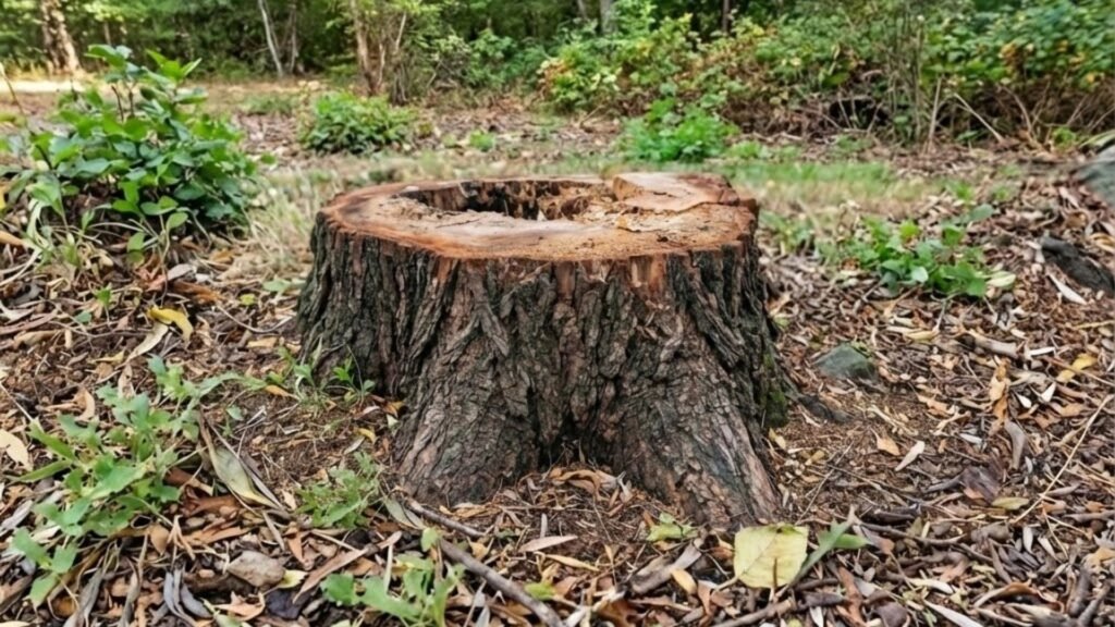 Low Tree Stump Near Me Ready for Grinding