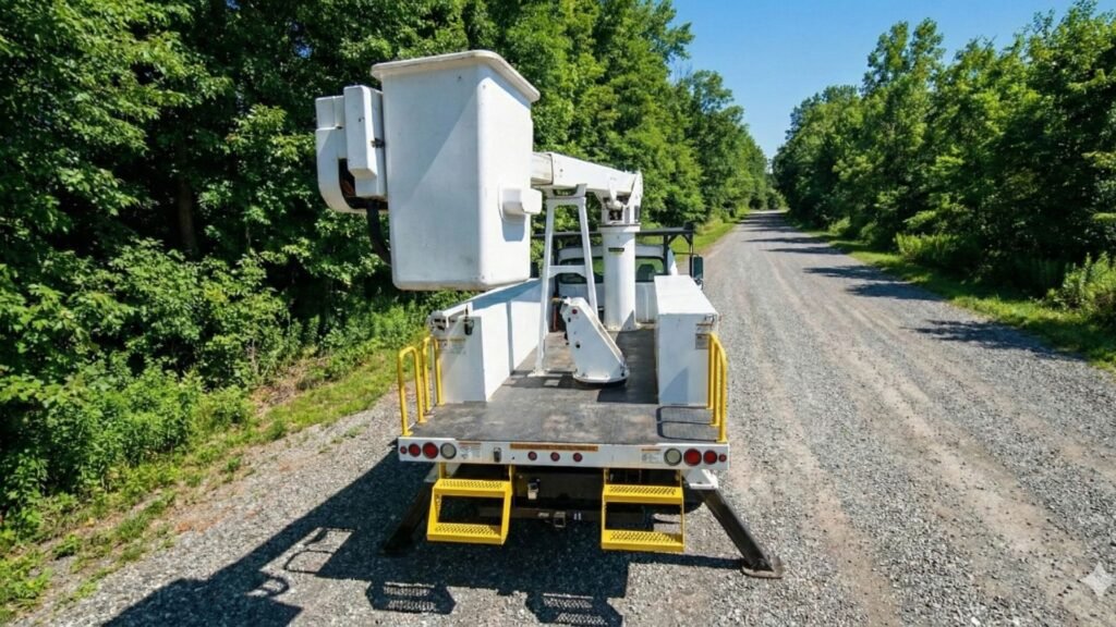 Professional Connecticut Tree Service Bucket Truck Positioned for Safe Tree Work
