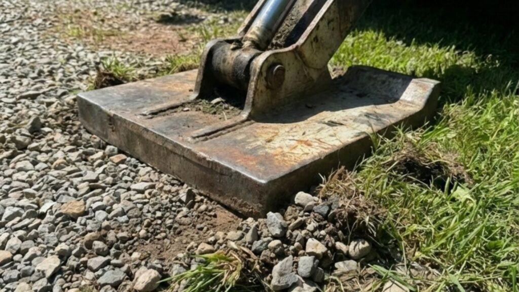 Tree removal equipment stabilizer pad protecting residential ground in Southbury Connecticut