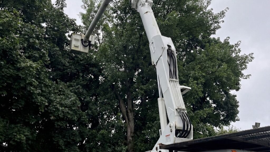 Bucket Truck Lift Reaching Into Tree Canopy for Connecticut Tree Removal